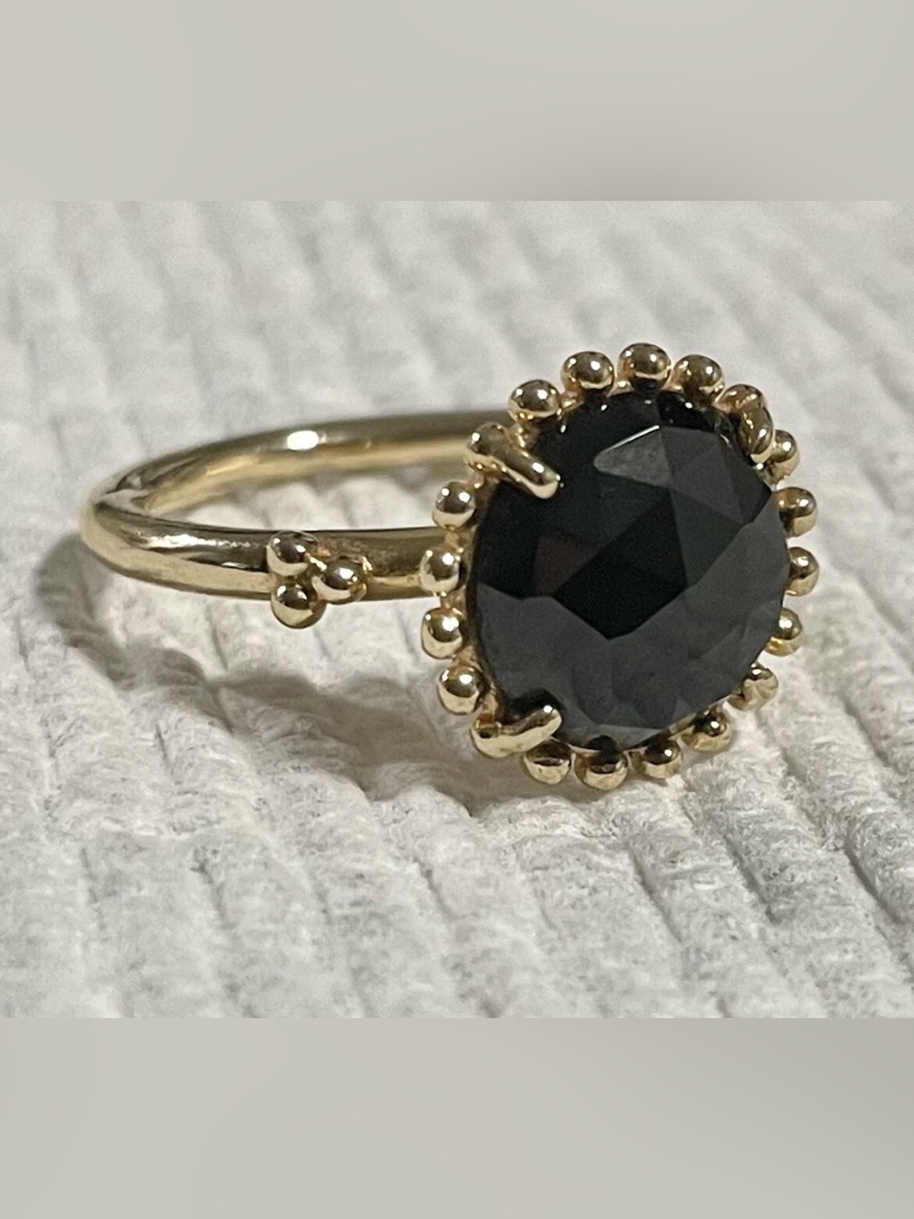 Authentic Pandora 14ct 14k Gold Large Black Spinel G585 ALE Gold Ring  Size 50